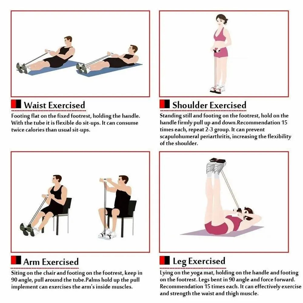 Pull Reducer Training Bands 4 Tubes Body Trimmer Pedal Exerciser Yoga Cross fit Exercise, Arm Exercise, Tummy Body Building Training Men and Women (Red) (Multi) TrendTekk