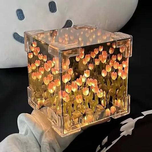 Tulip Cube Mirror Lamp, 30 Flowers Led Decorative Lamp, 2 In 1 Mirror & Table Ornaments For Bedroom Livingroom Desktop Decor Birthday Gift multicolor TrendTekk