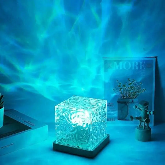 Ocean Wave Projector Lamp 3D Water Wave Effect Romantic LED Night Light Remote Control USB Crystal Table Lamp for Home Decor, Bedroom & Gift, Multicolor Light (Cube Shape) TrendTekk