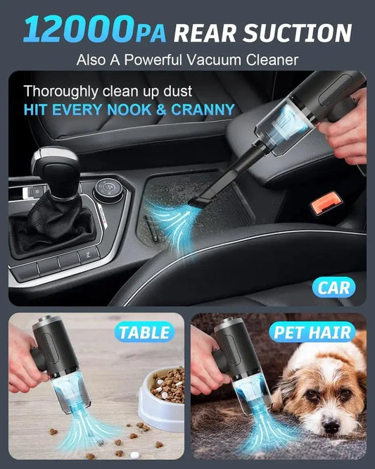 3 in 1 Portable Electric Nail Drill Professional Cleaner Dust Collection /Lighting Car Vacuum 120W High-Power Handheld Wireless Vacuum Cleaner Home Car Dual USB Rechargeable (Black) TrendTekk