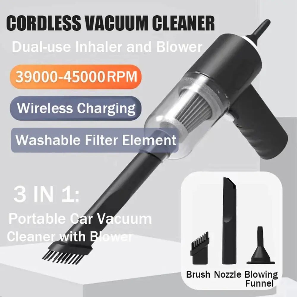 3 in 1 Portable Electric Nail Drill Professional Cleaner Dust Collection /Lighting Car Vacuum 120W High-Power Handheld Wireless Vacuum Cleaner Home Car Dual USB Rechargeable (Black) TrendTekk