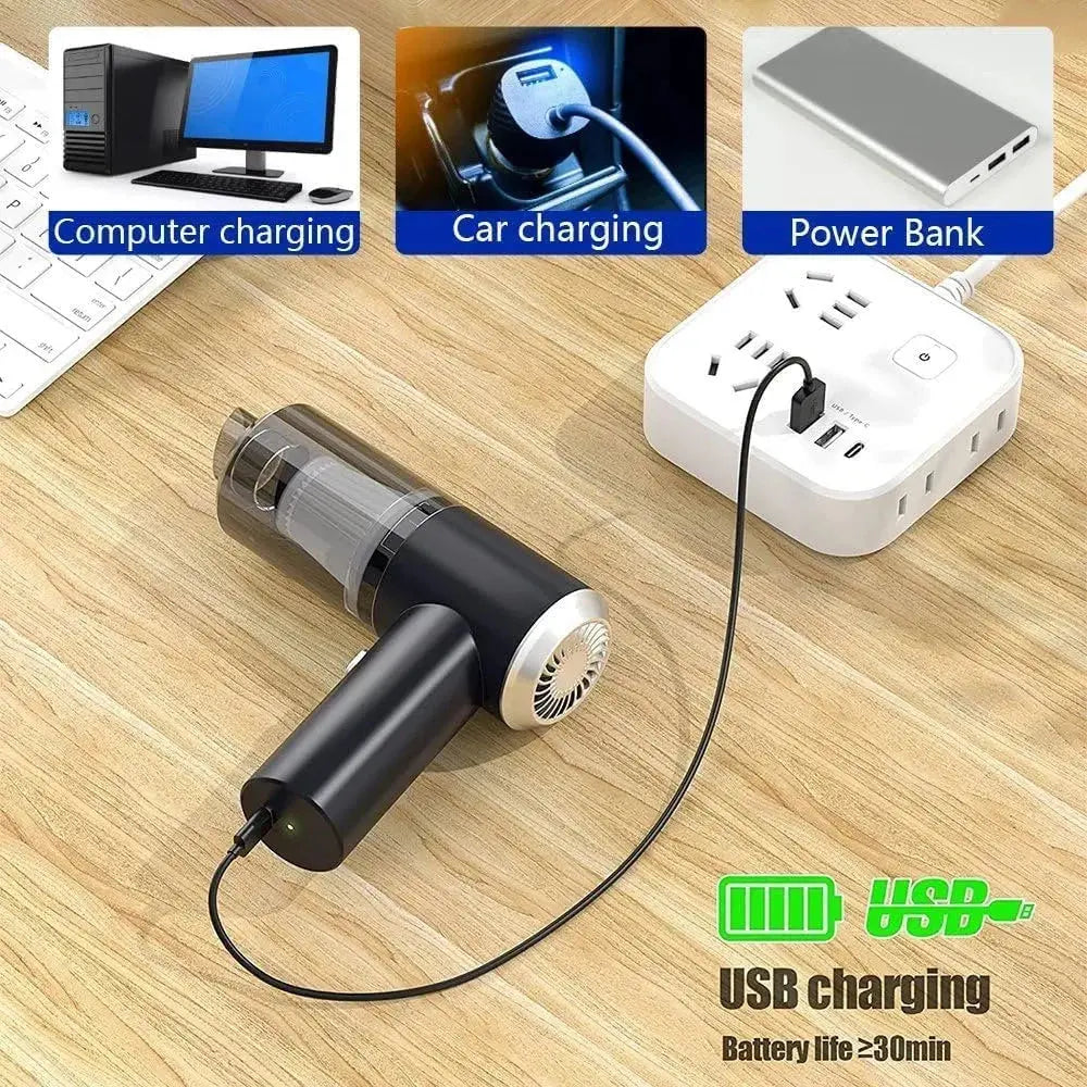 3 in 1 Portable Electric Nail Drill Professional Cleaner Dust Collection /Lighting Car Vacuum 120W High-Power Handheld Wireless Vacuum Cleaner Home Car Dual USB Rechargeable (Black) TrendTekk