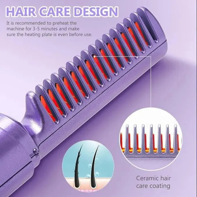 Rechargeable Mini Hair Straightener Comb Brush, Travel Portable USB Charging Cordless Hair Straightener Brush, Three Temperature Adjustments Flat Iron Comb TrendTekk