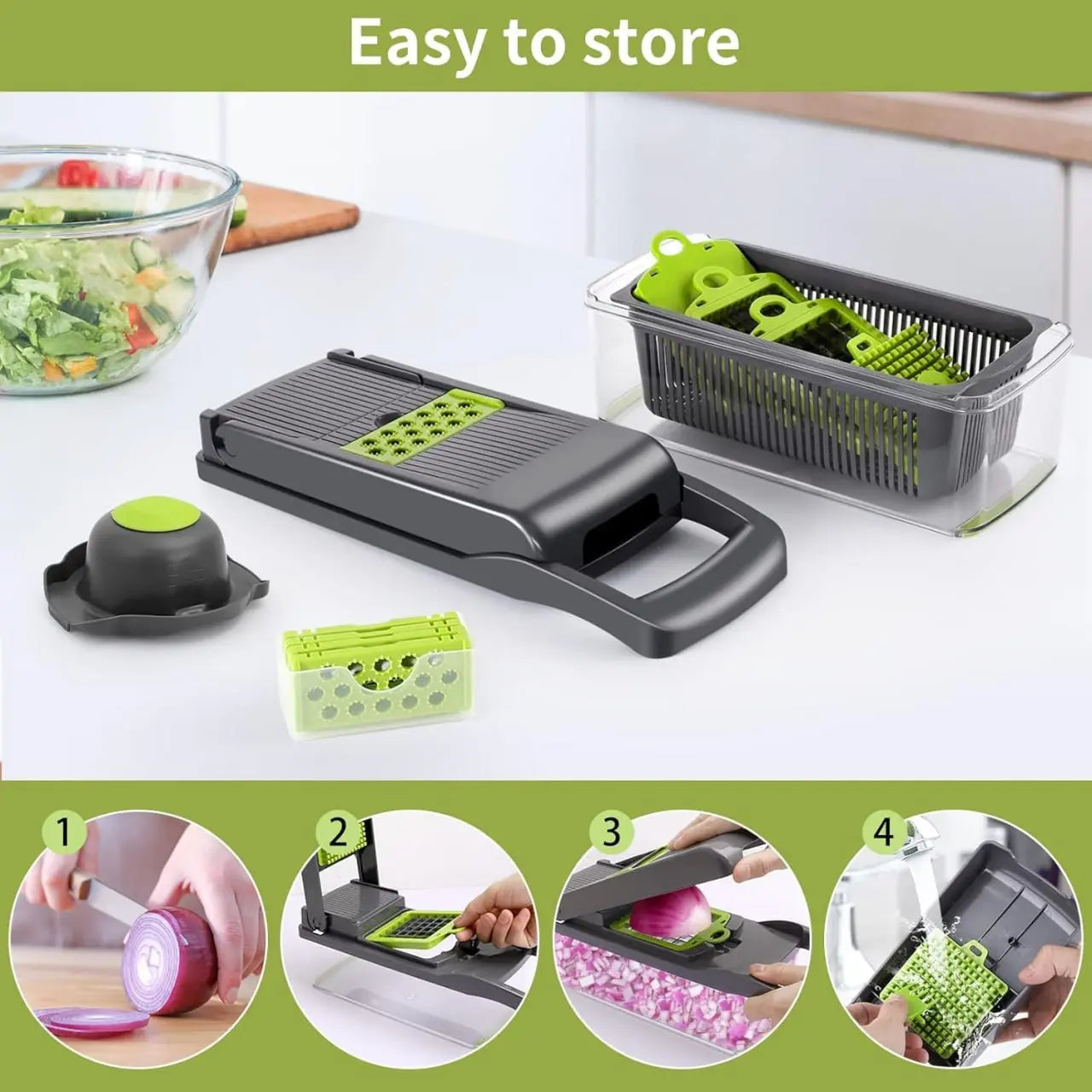 Vegetable Chopper | Veggie Chopper| 14 in 1 Multifunctional Food Chopper | Onions Chopper Mandoline Slicer | Rapid Vegetable Cutter Dicer | Kitchen Gadgets with 8 Stainless Steel Blade Drain Basket & Container TrendTekk