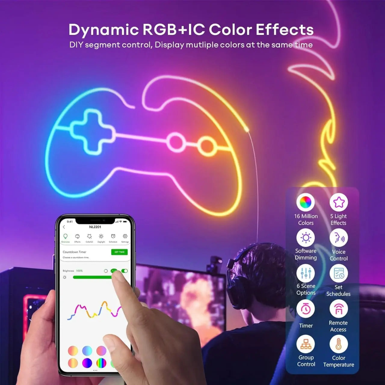 5 Meter Smart Neon Strip Lights | Neon Rope Lights | RGB LED Strip Lights | App Control Smart Neon Strip Lights | Music Sync RGB Lights | Multicolor LED Lights TrendTekk