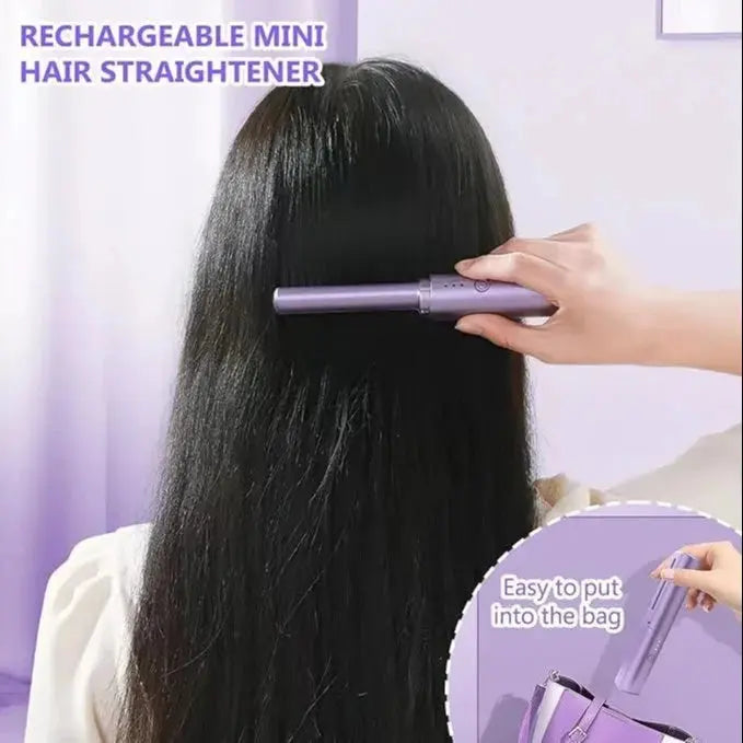 Rechargeable Mini Hair Straightener Comb Brush, Travel Portable USB Charging Cordless Hair Straightener Brush, Three Temperature Adjustments Flat Iron Comb TrendTekk
