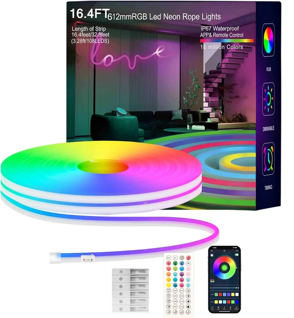 5 Meter Smart Neon Strip Lights | Neon Rope Lights | RGB LED Strip Lights | App Control Smart Neon Strip Lights | Music Sync RGB Lights | Multicolor LED Lights TrendTekk