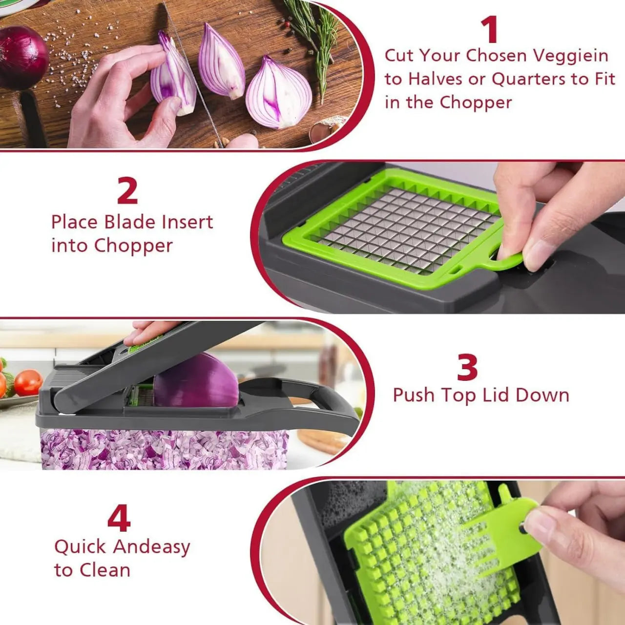 Vegetable Chopper | Veggie Chopper| 14 in 1 Multifunctional Food Chopper | Onions Chopper Mandoline Slicer | Rapid Vegetable Cutter Dicer | Kitchen Gadgets with 8 Stainless Steel Blade Drain Basket & Container TrendTekk