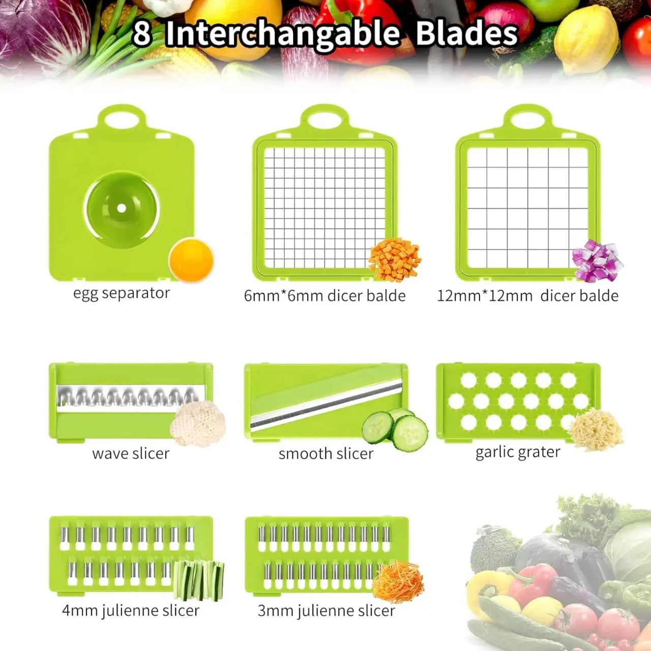 Vegetable Chopper | Veggie Chopper| 14 in 1 Multifunctional Food Chopper | Onions Chopper Mandoline Slicer | Rapid Vegetable Cutter Dicer | Kitchen Gadgets with 8 Stainless Steel Blade Drain Basket & Container TrendTekk