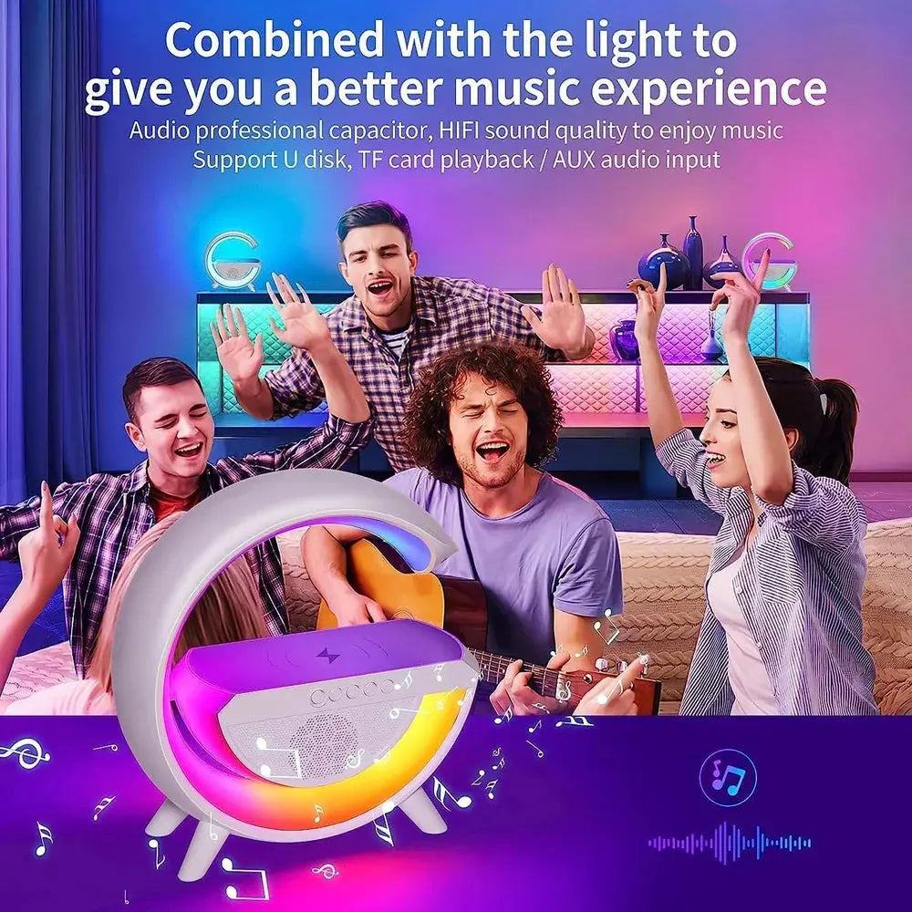 Wireless G Speaker with Wireless Charging, Desk Lamp Bedside Night Light, Smart Light, Sound Machine, and Bedroom Home Decor TrendTekk