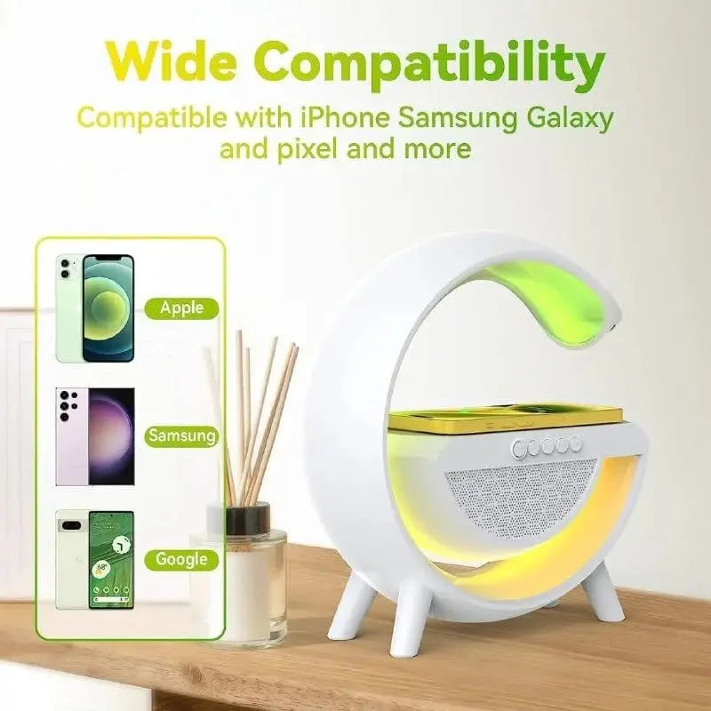 Wireless G Speaker with Wireless Charging, Desk Lamp Bedside Night Light, Smart Light, Sound Machine, and Bedroom Home Decor TrendTekk