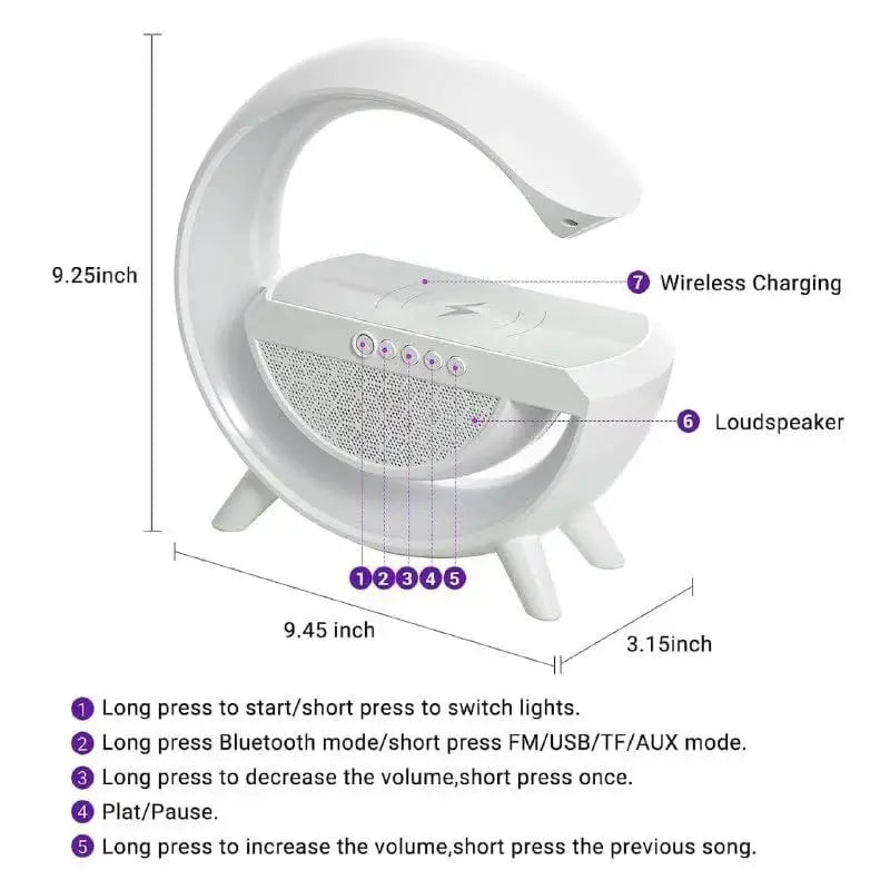 Wireless G Speaker with Wireless Charging, Desk Lamp Bedside Night Light, Smart Light, Sound Machine, and Bedroom Home Decor TrendTekk