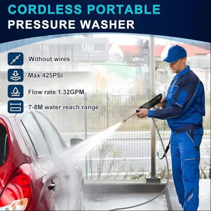 Cordless Portable Wireless Pressure Washer Gun 48V 12000mah High Pressure Water Gun for Car Wash Bike Washing Cleaning| Adjustable Nozzle and 5M Hose Pipe TrendTekk