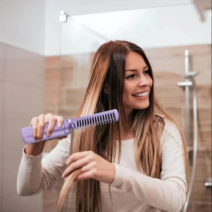 Rechargeable Mini Hair Straightener Comb Brush, Travel Portable USB Charging Cordless Hair Straightener Brush, Three Temperature Adjustments Flat Iron Comb TrendTekk