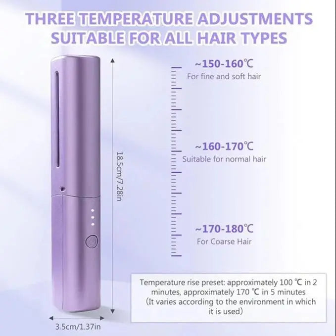 Rechargeable Mini Hair Straightener Comb Brush, Travel Portable USB Charging Cordless Hair Straightener Brush, Three Temperature Adjustments Flat Iron Comb TrendTekk