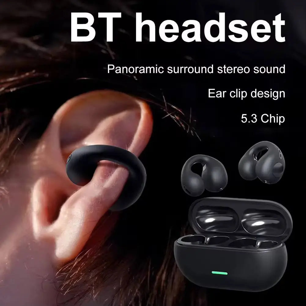 Airdopes Loop OWS Earbuds w/Clip-On Fit, Air Conduction Tech, 5.3 chip, panoramic surround stereo sound, touch control, 300HRS stand by duration, 4Mics ENx, 12mm Drivers, 40ms Latency, ASAP Charge, OWS Ear Buds Earphones (Cool Black) TrendTekk