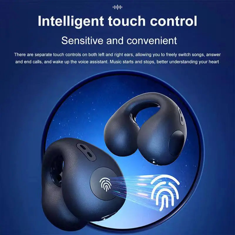 Airdopes Loop OWS Earbuds w/Clip-On Fit, Air Conduction Tech, 5.3 chip, panoramic surround stereo sound, touch control, 300HRS stand by duration, 4Mics ENx, 12mm Drivers, 40ms Latency, ASAP Charge, OWS Ear Buds Earphones (Cool Black) TrendTekk